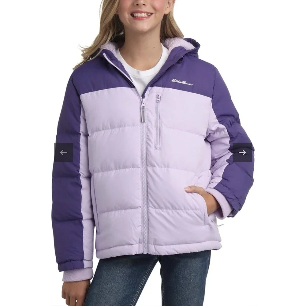 Eddie Bauer Kids Classic Down Puffer Jacket Pastel Lilac‎ Medium Outerwear NEW